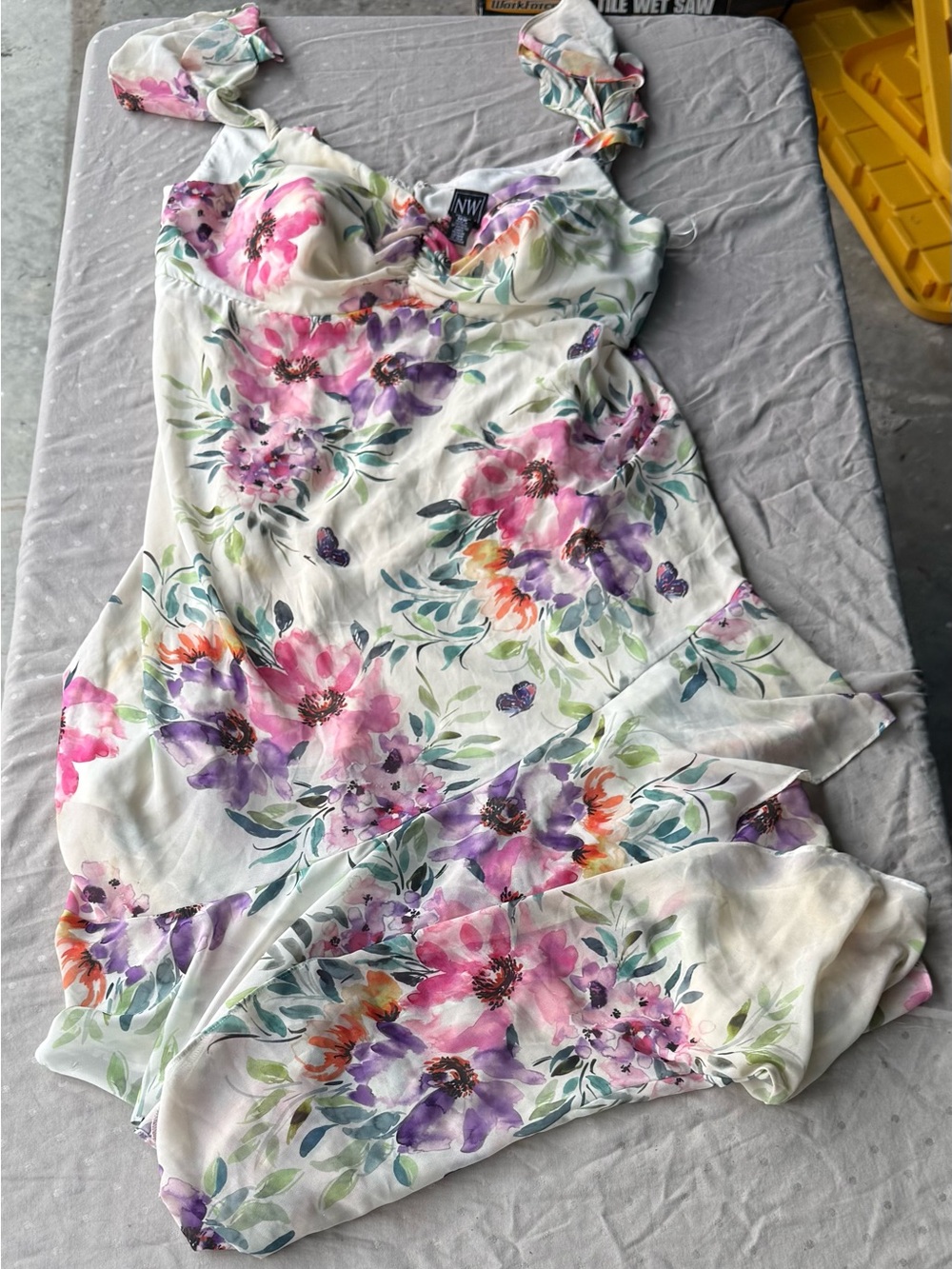 Night Way Collections White Maxi Dress with Pink & Purple Floral Print